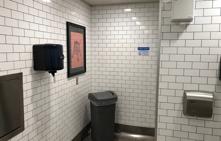 Symmetrix Subway White with Black Grooves Restroom