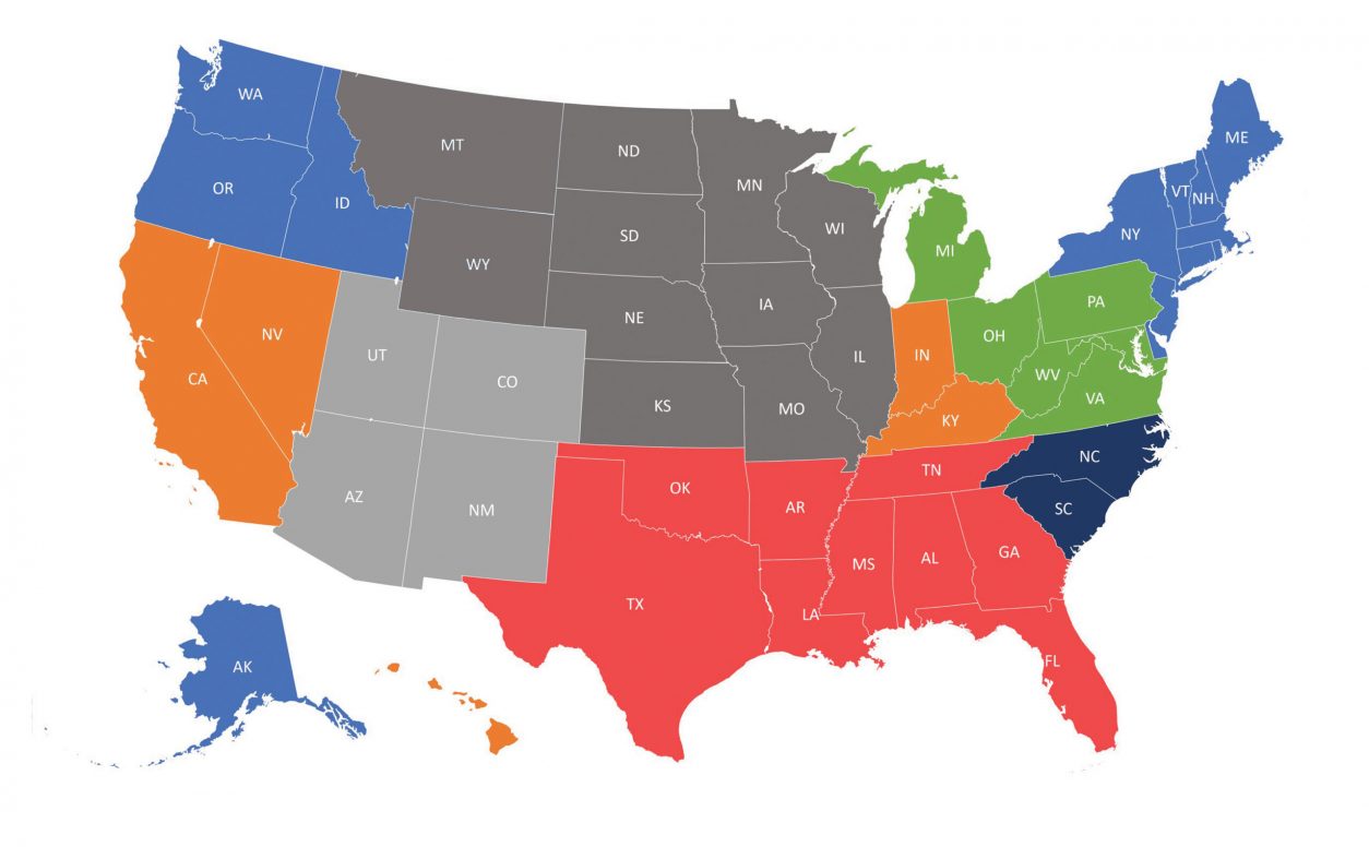 Territory map by color for our A&D sales team.