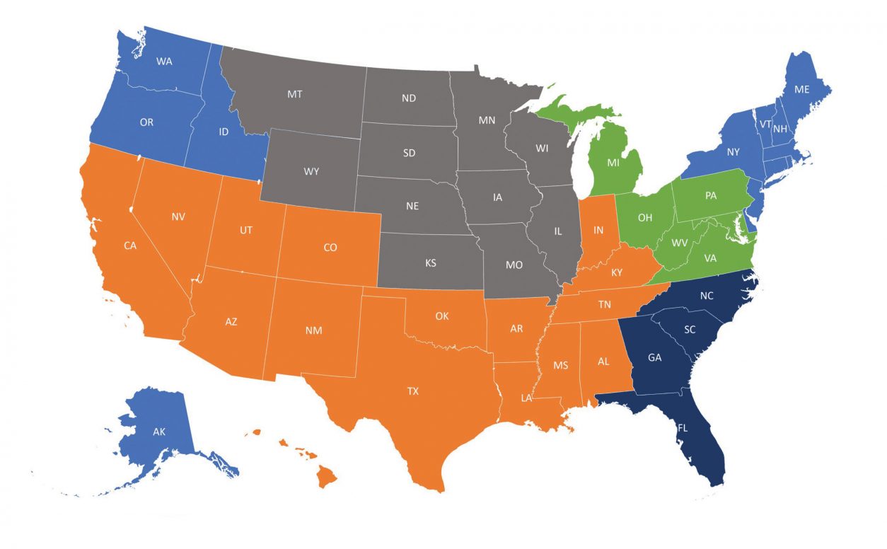 Territory map by color of Specification sales team