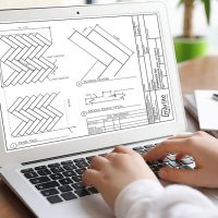 Technical wall panel drawing on laptop screen